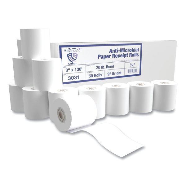 Alliance Armor Antimicrobial Receipt Roll Paper, 3 in. x 130 ft, White, PK50, 50PK 3031